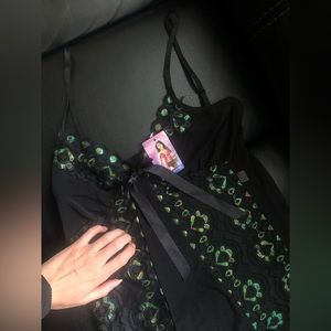 Women’s Black Emerald green nightgown babydoll lace mesh NWT! See measurements